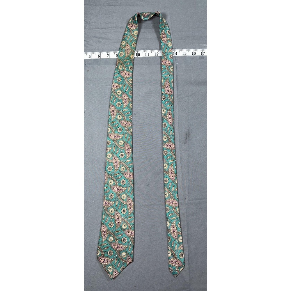 Vintage Burberrys Of London Tie Mens One Size Aqua Silk Paisley Jacquard Necktie